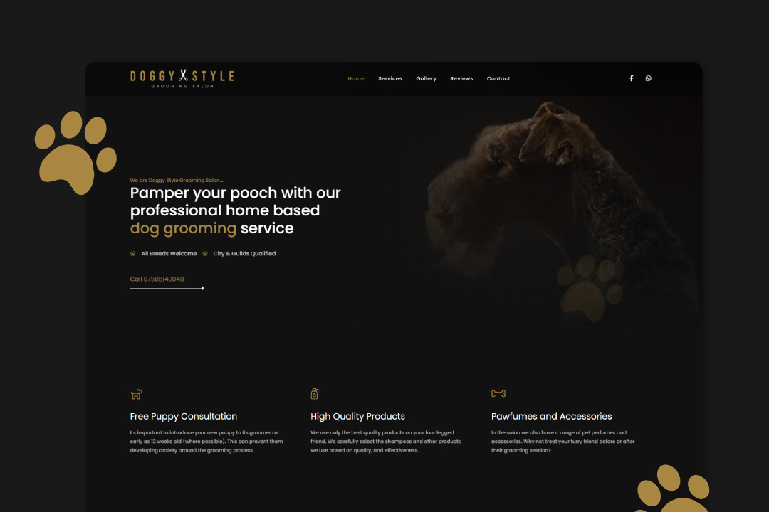 A stunning website design for a dog groomer.